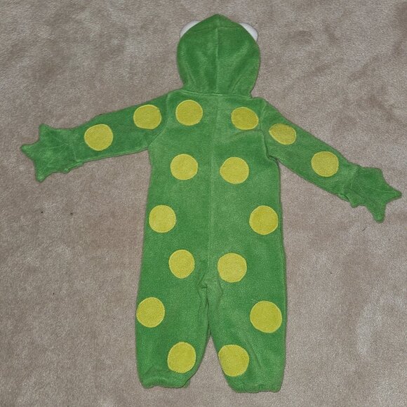 Old Navy Green Frog Fleece Halloween Costume Baby 12-18 Months Hooded Polka Dots - Picture 8 of 8